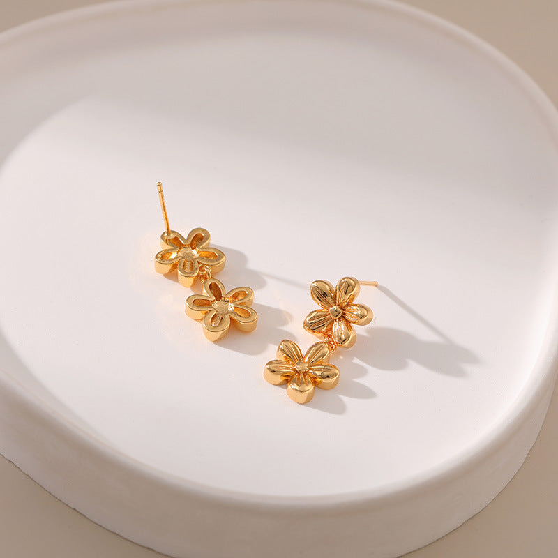 Wholesale S925 Silver Needle Flower Plated 18K Real Gold Earrings